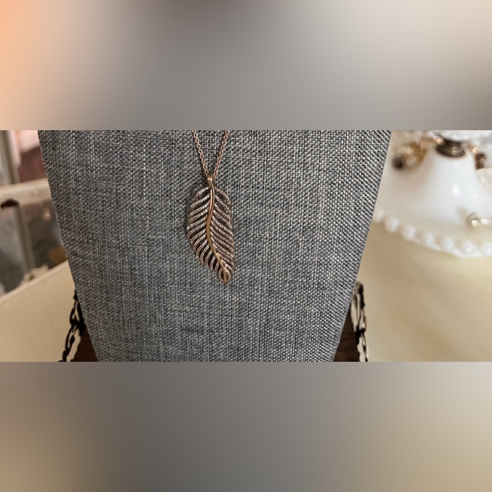 Pandora Rose Gold Feather necklace 19”